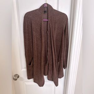 Brown Serena Williams zip up long cardigan.